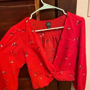 Red, floral shirt